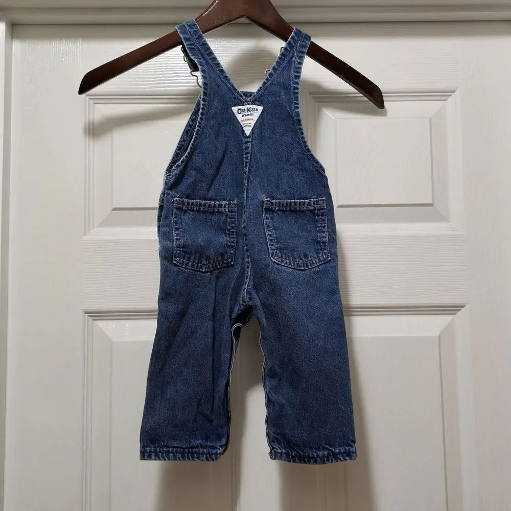 Vintage 80s Oshkosh B'Gosh Baby‎ 6-9m Blue Jean Vestbak Overalls USA